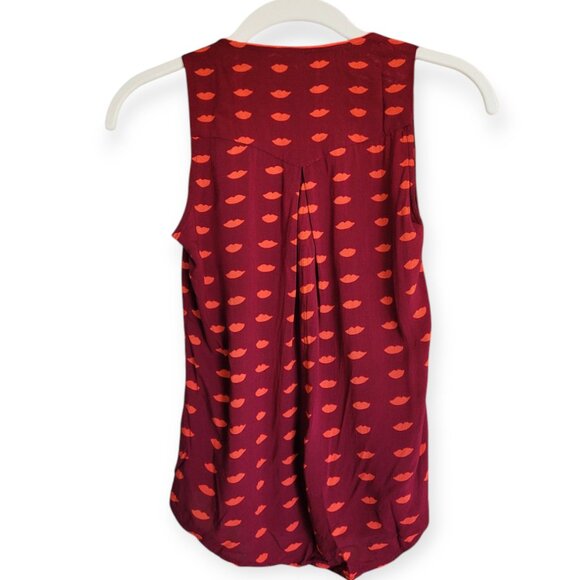 Anthropologie Maeve Red Lip Print Tank Top Womens Size 0 Sleeveless Rayon - Picture 4 of 10